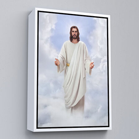 Beyaz Çerçeveli Rab İsa Bulutlarda Göründü, Kilise Hediyesi Hristiyan Kanvas Tablo