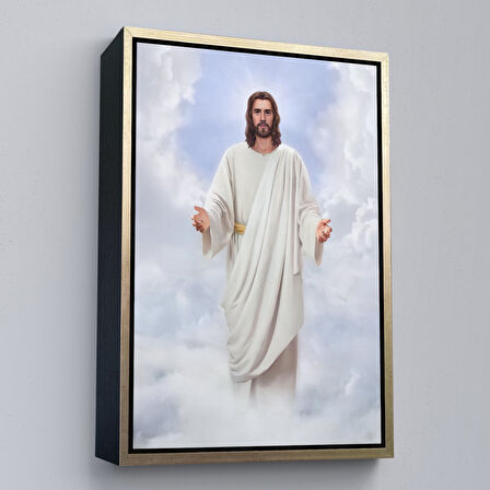 Beyaz Çerçeveli Rab İsa Bulutlarda Göründü, Kilise Hediyesi Hristiyan Kanvas Tablo