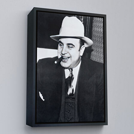 Siyah Çerçeveli Ünlü Sabıka Fotoğrafı Posteri, Ünlü Mafya Patronu, Al Capone Kanvas Tablo