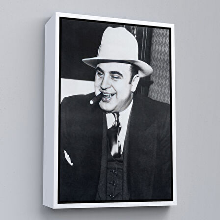 Siyah Çerçeveli Ünlü Sabıka Fotoğrafı Posteri, Ünlü Mafya Patronu, Al Capone Kanvas Tablo