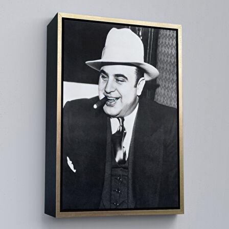 Siyah Çerçeveli Ünlü Sabıka Fotoğrafı Posteri, Ünlü Mafya Patronu, Al Capone Kanvas Tablo