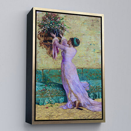 Altın Çerçeveli Vazo Yerleştiren Kız Osman Hamdi Bey Kanvas Tablo