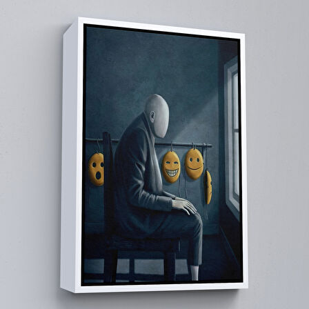 Beyaz Çerçeveli Gerçeküstü Psikolojik Trans Kanvas Tablo