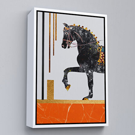 Siyah Çerçeveli Modern Siyah At Soyut Tablo