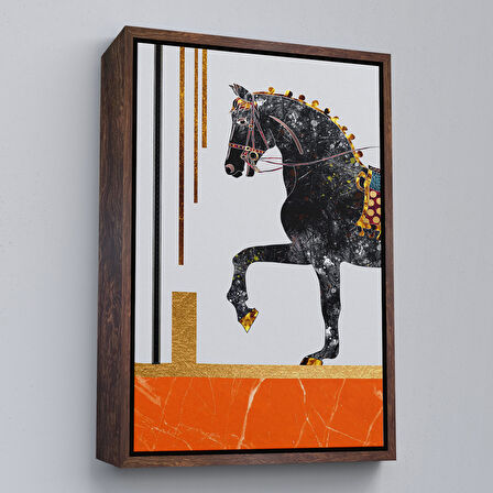 Siyah Çerçeveli Modern Siyah At Soyut Tablo