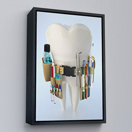 Altın Çerçeveli Diş Kliniği, Ağız Bakım Ofisi Dekorasyonu, Diş Hekimi Kanvas Tablo