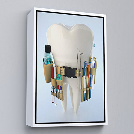 Altın Çerçeveli Diş Kliniği, Ağız Bakım Ofisi Dekorasyonu, Diş Hekimi Kanvas Tablo