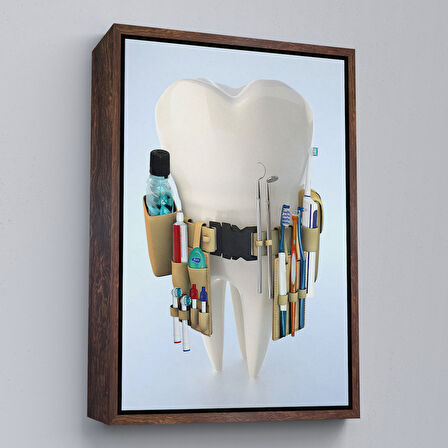 Altın Çerçeveli Diş Kliniği, Ağız Bakım Ofisi Dekorasyonu, Diş Hekimi Kanvas Tablo