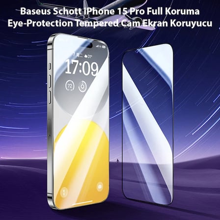 Baseus Schott iPhone 15 Pro Full Koruma Eye-Protection Tempered Cam Ekran Koruyucu-(5775) — Renk: Şe