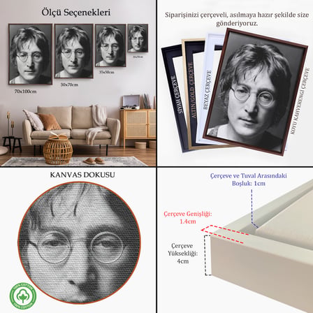 Kahverengi Çerçeveli John Lennon Kanvas Duvar Sanatı Tablo