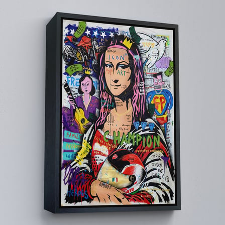 Kahverengi Çerçeveli Renkli Mona Lisa Banksy Kanvas Tablo, Sokak Sanatı, Pop Art