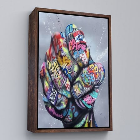 Kahverengi Çerçeveli Punch Banksy Kanvas Tablo