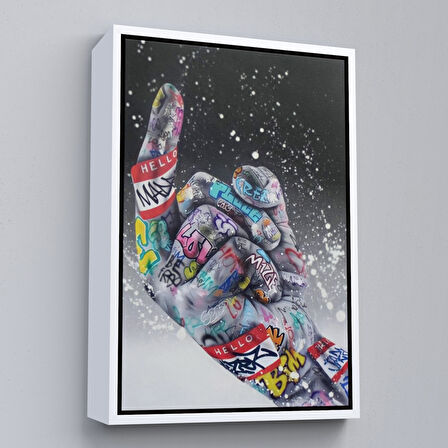 Beyaz Çerçeveli Graffiti Orta Parmak İzi Graffiti, Küfürlü El Hareketi, Hip Hop anvas Tablo