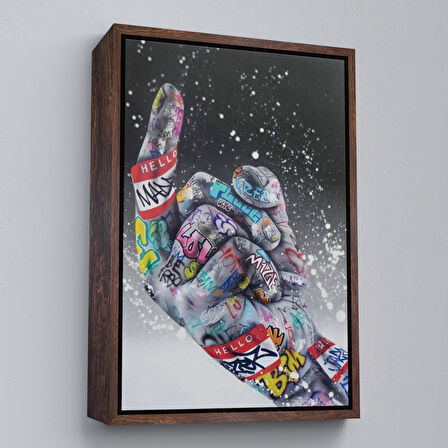 Beyaz Çerçeveli Graffiti Orta Parmak İzi Graffiti, Küfürlü El Hareketi, Hip Hop anvas Tablo