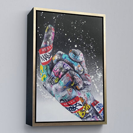 Beyaz Çerçeveli Graffiti Orta Parmak İzi Graffiti, Küfürlü El Hareketi, Hip Hop anvas Tablo