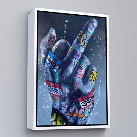 Siyah Çerçeveli El Hareketi Hip Hop Posteri, Orta Parmak Hareketi Sokak Sanatı, Kanvas Tablo