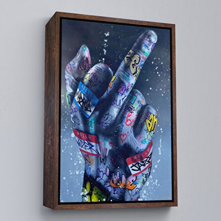 Siyah Çerçeveli El Hareketi Hip Hop Posteri, Orta Parmak Hareketi Sokak Sanatı, Kanvas Tablo