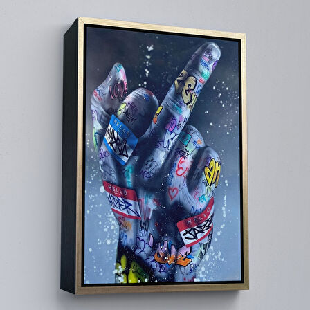 Siyah Çerçeveli El Hareketi Hip Hop Posteri, Orta Parmak Hareketi Sokak Sanatı, Kanvas Tablo