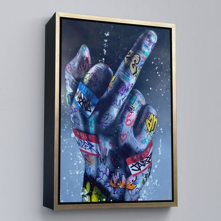 Beyaz Çerçeveli El Hareketi Hip Hop Posteri, Orta Parmak Hareketi Sokak Sanatı, Kanvas Tablo