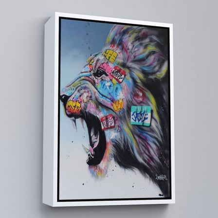 Altın Çerçeveli Renkli Kükreyen Aslan Kanvas Tablo, Pop Art, Sokak Sanatı