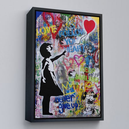 Altın Çerçeveli Renkli Balon Kız Sanatı, Banksy Kanvas Tablo