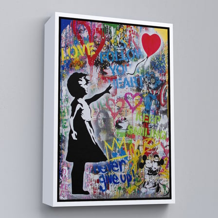Altın Çerçeveli Renkli Balon Kız Sanatı, Banksy Kanvas Tablo