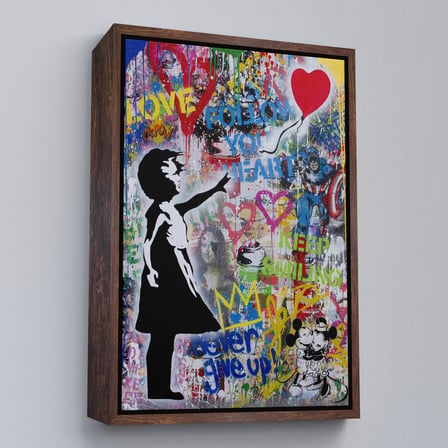 Altın Çerçeveli Renkli Balon Kız Sanatı, Banksy Kanvas Tablo