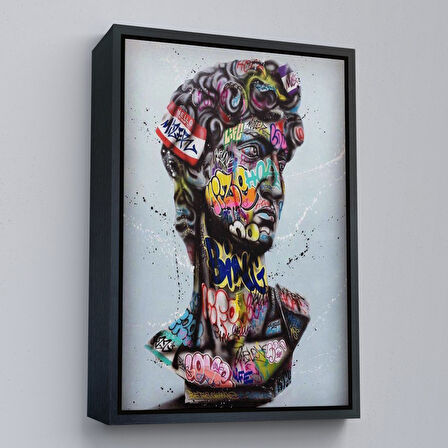 Altın Çerçeveli Banksy Antik Kafa Çizimi Renkli Poster, Michelangelo Sokak Sanatı Kanvas Tablo
