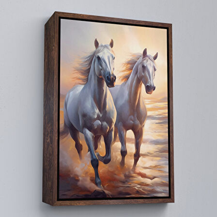 Siyah Çerçeveli Denizde Koşan Atlar Tablosu