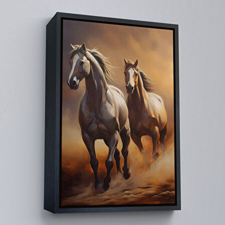 Kahverengi Çerçeveli Denizde Koşan Atlar Tablosu