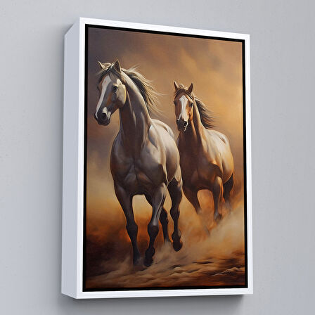 Kahverengi Çerçeveli Denizde Koşan Atlar Tablosu