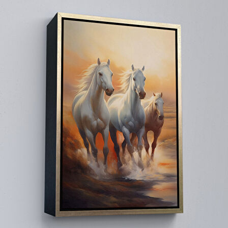 Kahverengi Çerçeveli Denizde Koşan Atlar Tablosu