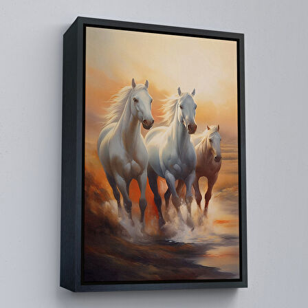 Kahverengi Çerçeveli Denizde Koşan Atlar Tablosu