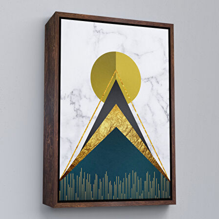 Kahverengi Çerçeveli Modern Renkli Soyut Tablo