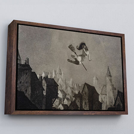 Kahverengi Çerçeveli Amerikan Kabusları Tablo, Şabat Ayini, Cadı Uçuşu Kanvas Tablo, Wiccan Sihirli Dekor