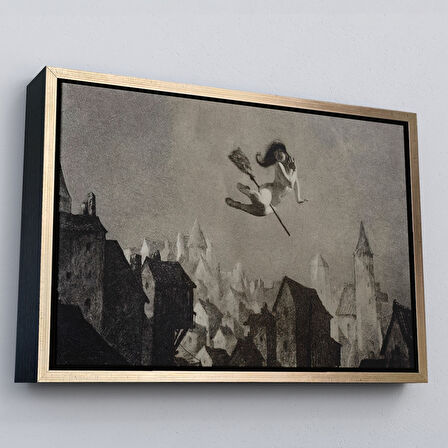 Kahverengi Çerçeveli Amerikan Kabusları Tablo, Şabat Ayini, Cadı Uçuşu Kanvas Tablo, Wiccan Sihirli Dekor