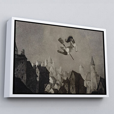 Kahverengi Çerçeveli Amerikan Kabusları Tablo, Şabat Ayini, Cadı Uçuşu Kanvas Tablo, Wiccan Sihirli Dekor