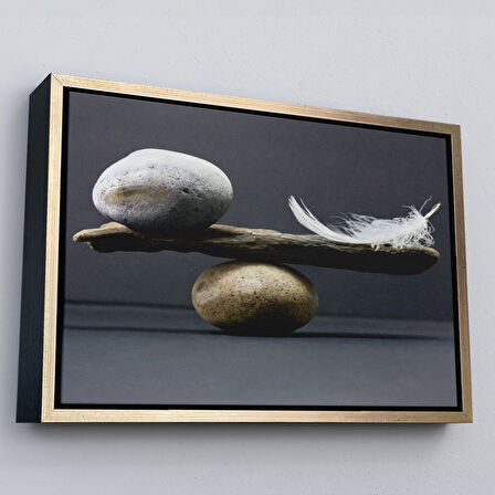 Altın Çerçeveli Taş ve Tüy Dengesi Tuval Duvar Sanatı, Tuval Baskı Ev ​​Dekorasyon, Ofis Dekorasyon