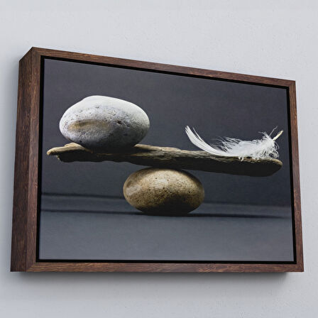 Siyah Çerçeveli Taş ve Tüy Dengesi Tuval Duvar Sanatı, Tuval Baskı Ev ​​Dekorasyon, Ofis Dekorasyon