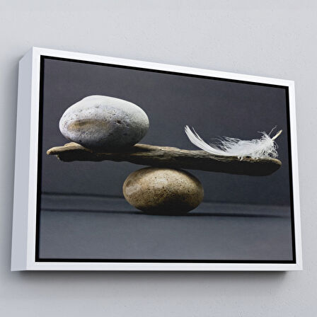 Siyah Çerçeveli Taş ve Tüy Dengesi Tuval Duvar Sanatı, Tuval Baskı Ev ​​Dekorasyon, Ofis Dekorasyon