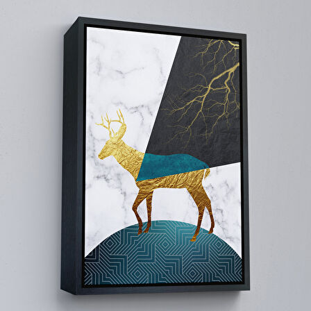 Altın Çerçeveli Modern Renkli Soyut Tablo