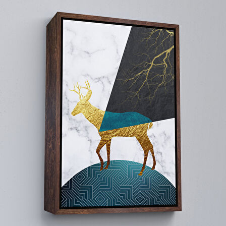 Altın Çerçeveli Modern Renkli Soyut Tablo