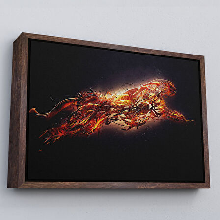 Altın Çerçeveli Altın Renkli Koşan Çita Kanvas Tablo, Hayvan Duvar Sanatı, Büyük Kanvas Tablo