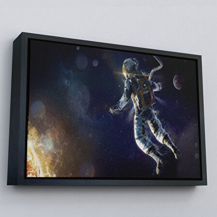Kahverengi Çerçeveli Astronot Duvar SanatıKanvas Tablo, Uzay Posteri, Astronot Uzayda, Gezegen Arka Planı