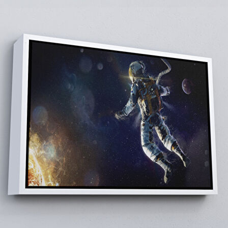 Kahverengi Çerçeveli Astronot Duvar SanatıKanvas Tablo, Uzay Posteri, Astronot Uzayda, Gezegen Arka Planı