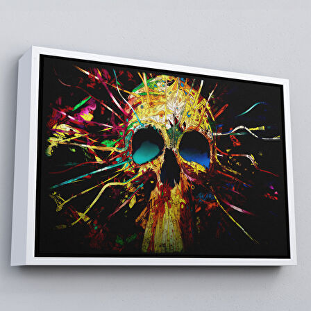 Altın Çerçeveli Kafatası Kanvas Tablo, Graffiti Duvar Sanatı, Kafatası, Graffiti Kafatası Sokak Sanatı