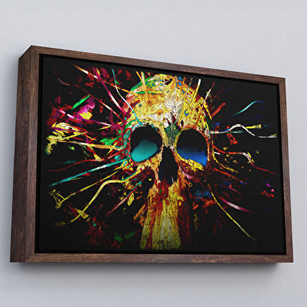 Altın Çerçeveli Kafatası Kanvas Tablo, Graffiti Duvar Sanatı, Kafatası, Graffiti Kafatası Sokak Sanatı