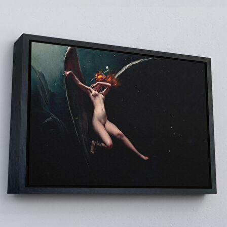 Siyah Çerçeveli Yıldızlı Gökyüzü Altında Bir Peri Kanvas Tablo, Klasik Sanat Kanvas Tablo