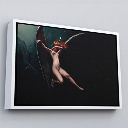 Siyah Çerçeveli Yıldızlı Gökyüzü Altında Bir Peri Kanvas Tablo, Klasik Sanat Kanvas Tablo