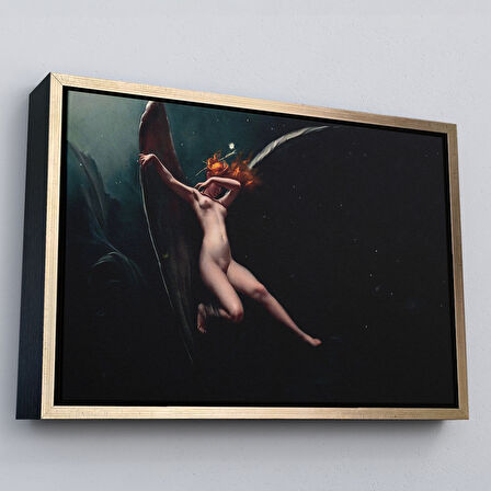 Siyah Çerçeveli Yıldızlı Gökyüzü Altında Bir Peri Kanvas Tablo, Klasik Sanat Kanvas Tablo